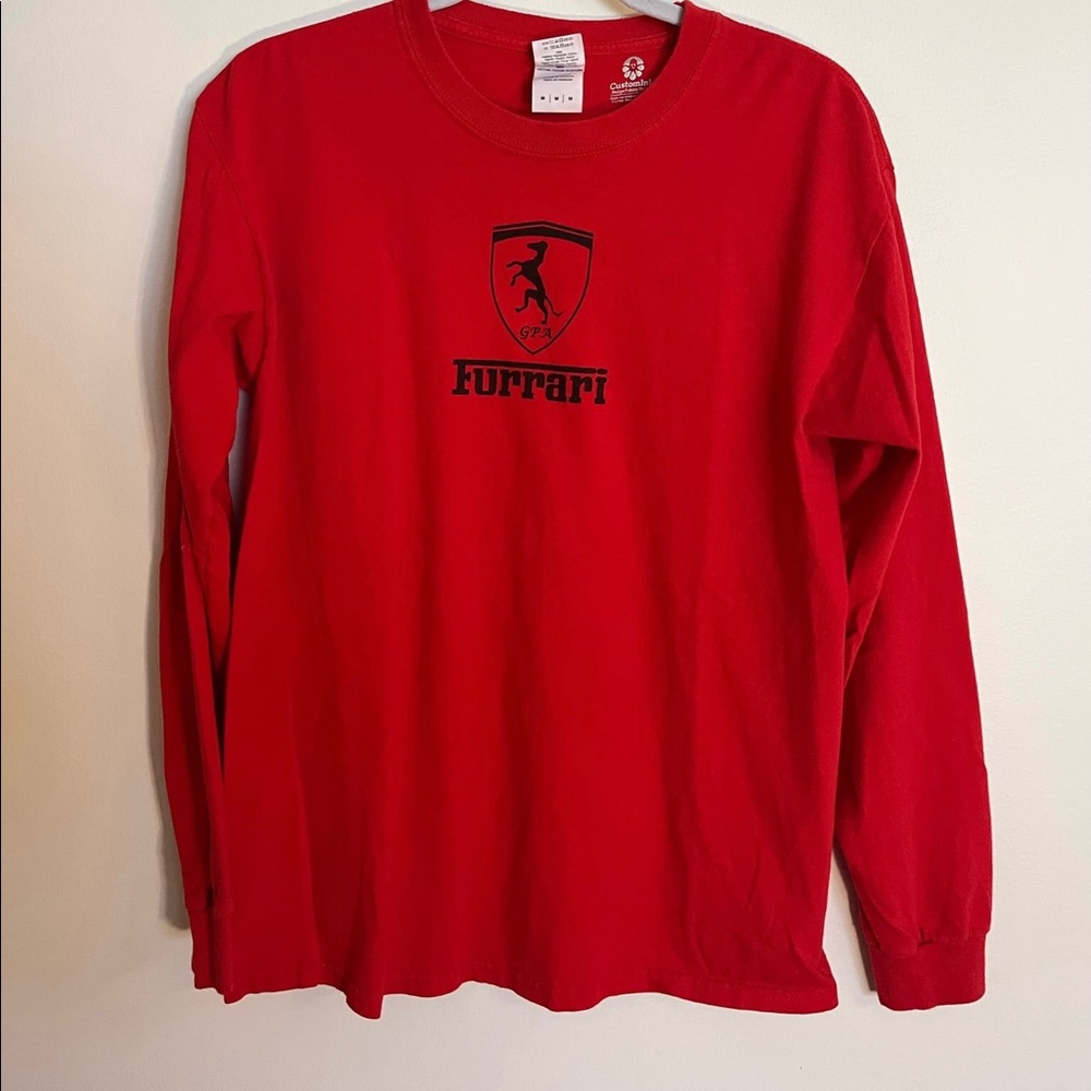 FURrari dog inspired long sleeve shirt.